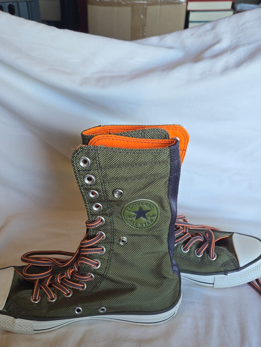 Converse Kids Olive Green High-Top Sneakers with Orange Trim